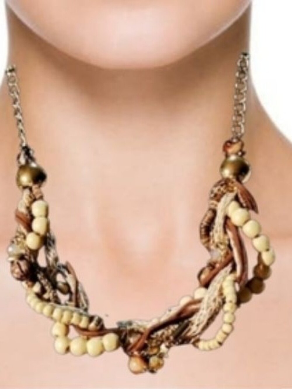 Laura Ashley Multilayer Beaded Necklace 18–21” | Textured Boho Statement | NWOT